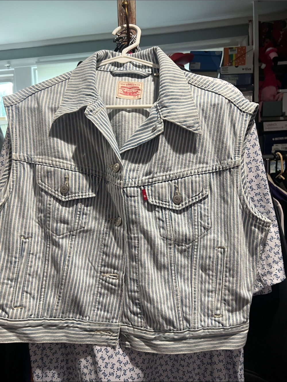 Levi's Light Blue and White Striped Denim Vest